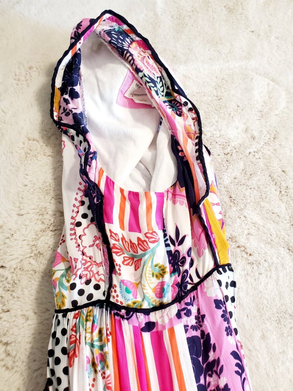 Anthropologie Patchwork Midi Dress Size 8 Boho Floral Stripe V Neck Tiered Color - Picture 9 of 14